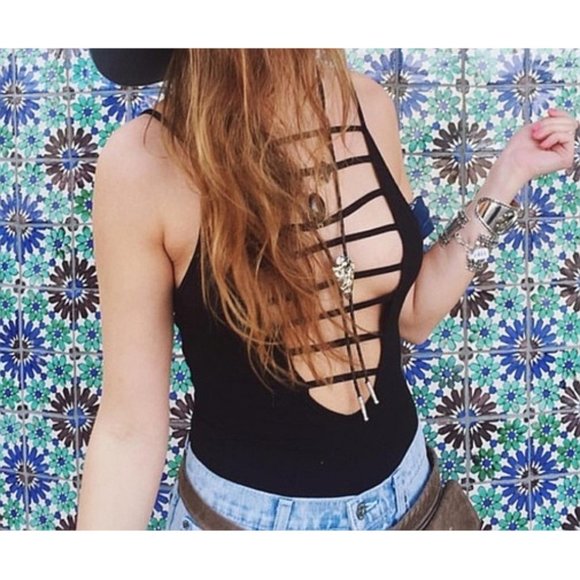 LF Emma & Sam Ladder Tank Open Front Back Strappy Cut-Outs Cutouts Edgy Goth S - Picture 5 of 13